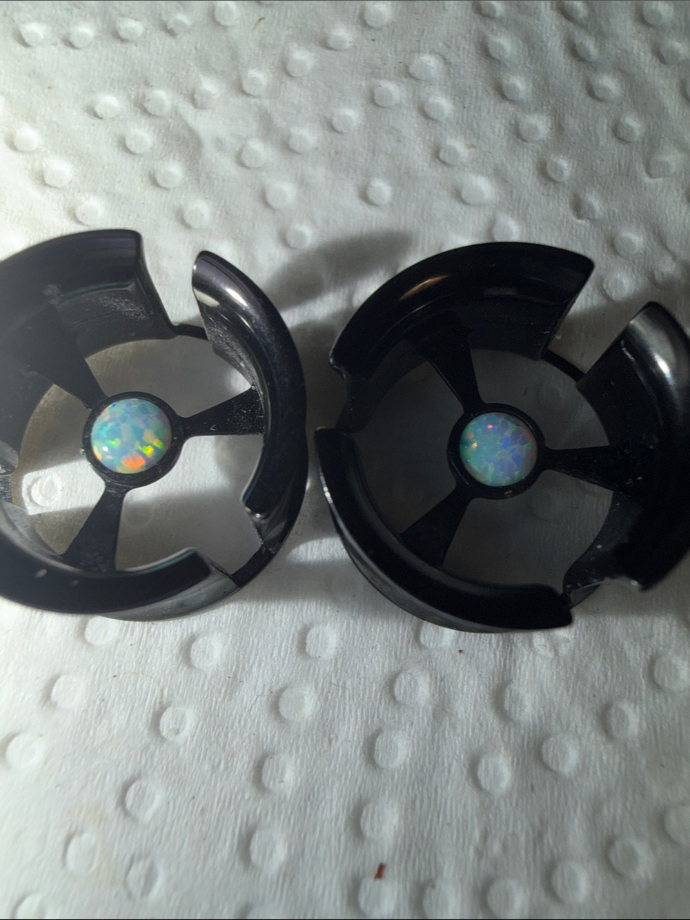 Source Unknown Black Acrylic Plugs with Opal Inlay